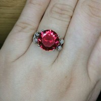 Cincin Perak Silver 925 Lapis Emas Batu CZ Ruby Red Big Stone C83
