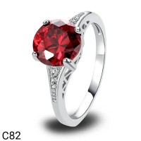 Cincin Perak Silver 925 Lapis Emas Batu Cubic Zircon AAA Ruby Red C82