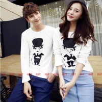 BAJU KAOS COUPLE PASANGAN KOMPAK STICK LENGAN PANJANG PUTIH