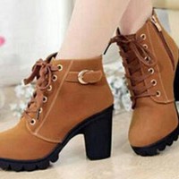Jual Sepatu Wanita | HEEL BOOT COBOY TAN | Boots Coboy | Sepatu Wanita Murah