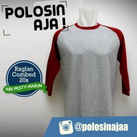 Kaos Raglan Polos Lengan 3/4 Warna Abu Misty-Merah Marun Ukuran M