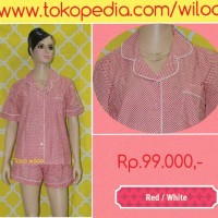 baju tidur dewasa square lengan pendek/celana seksi red/wht