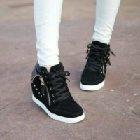 ZR03 HITAM SEPATU BOOT BOOTS WANITA WEDGES KETS CASUAL SNEAKERS KOREA
