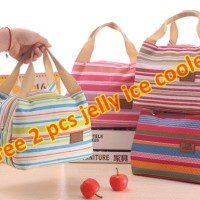 Jual Lunch Bag Motif Salur + 2pcs Jelly Ice coller Murah