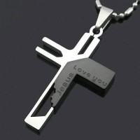 Jual Luxuriouz Titanium Cross Jesus Love You Necklace / Kalung Salib Murah