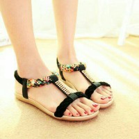 Jual Sendal / Sandal Flat Kepang Hitam DO3 | Sandal Wanita | Flat kepang Murah