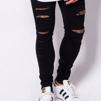 Jual KNEE RIPPED JEANS BLACK-CELANA SOBEK PRIA Murah