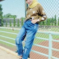Jual ripped jeans dark pants - celana murah - jogger - bawahan wanita Murah