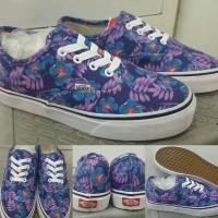 Sepatu Kets Skate Vans Authentic Floral Print Purple Blue Ungu Biru