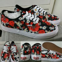 Sepatu Kets Vans Authentic Digi Floral Flower Print Red Black White