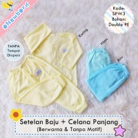 Jual 3 Stel Setelan Baju Bayi Newborn + Celana Panjang Polos Berwarna SPW3 Murah