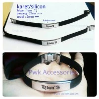 gelang couple nama karet stainless steel 03, pria wanita elegant murah