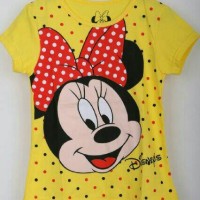 Jual ECER KAOS ANAK SIZE 1-6 MINNIE MOUSE KUNING|KAOS ANAK KARAKTER MURAH Murah