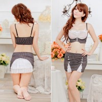 Lingerie Sexy Costume Bikini Kostum Rok Hitam Putih Garis - garis