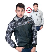 Jaket Parasut Pria Motif Army Hoodies Cowok Bolak Balik Kupluk Murah