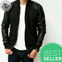 Jual JAKET KULIT SINTETIS CASUAL PRIA KOMBINASI BLACK Murah