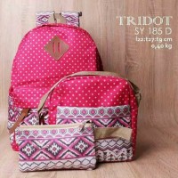 Jual Tas Ransel Wanita/Sekolah Polka Etnic Pink 3in1 Murah