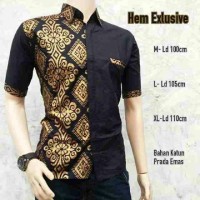 Jual kemeja batik pria hitam prada emas | BATIK PEKALONGAN Murah