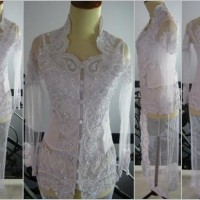 Kebaya Putih akad nikah pengantin lengan panjang semata kaki payet