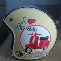 Jual Helm Retro Bens Semi Kulit Doff I Love Scooter Cream Red SNI Murah