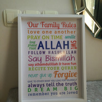 Jual pajangan hiasan dinding wooden poster family rules Murah