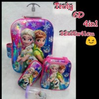 Jual Tas Troli Frozen Pink Biru 6D 4in1 / Tas Trolley Anak Frozen Murah