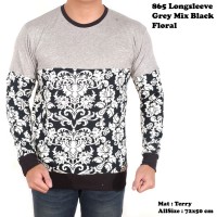 kaos sweater pria lengan panjang polos abu kombinasi batik floral