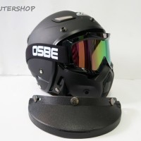 Jual Helm Retro Pilot Klasik JPN MOMO Black Doff + OSBE Goggle Mask + PET Murah