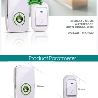 Jual Bel pintu wireless Receiver listrik 220V 36 suara up to 200m Door Bell Murah