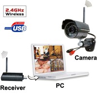 USB DVR Digital Wireless 2.4GHz 4 x IR Camera Security System