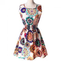 Jual Dress Wanita Motif Bunga Bohemian Sleeveless Dress Murah