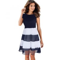 Jual Dress Wanita Short Sleeve Chiffon Vintage Dress Biru Murah