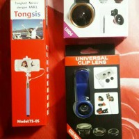Jual Paket tongsis cable + super wide 0,4x + fish eye Murah
