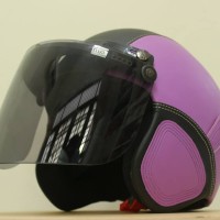 Helm Leather Helmet Bogo Flat Ungu Hitam
