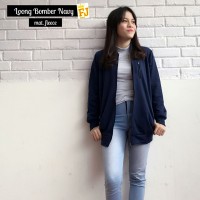 SWEATER/JAKET/BLAZER/COAT/HOODIE Long Bomber Navy Jaket Ladies/Wanita