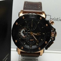 JAM TANGAN ALEXANDRE CHRISTIE 9205-MC BLACK ROSE-GOLD, BROWN LEATHER