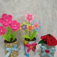 Jual bunga pot / bunga flanel / buket bunga pot Murah