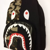 Jual TAS RANSEL BACKPACK BAPE HALF ARMY BLACK CAMO SHARK BATHING APE CANVAS Murah