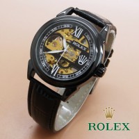 Jual SALE jam tangan rolex automatic skeleton leather 2 full black terlaris Murah