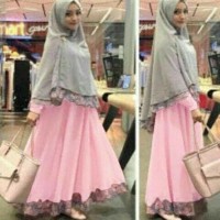 Baju pakaian Wanita Muslim Fashion Syari Bergo Safira Pink Soft
