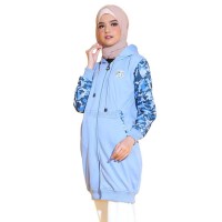 Jual Jaket Hoodie Wanita Cewek Cewe Fleece Biru Army Hijacket CF Sky Blue Murah
