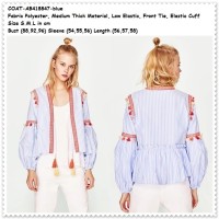Outer Cardigan Etnik Lengan Balon Garis Baju Wanita Korea Import Biru