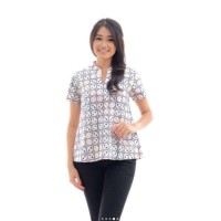 AKT0156 Atasan Batik Cap Indigo Baju Seragam Blouse Kemeja Wanita