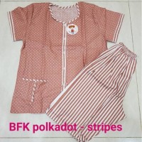 Jual baju tidur polkadot garis full kancing celana selutut busuifriendly Murah