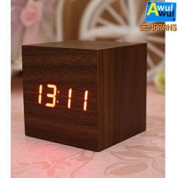 Jual Jam Alarm LED Unik Motif Kayu dengan Fitur Temperature & 3 Alarm Murah