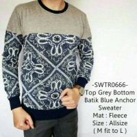 Jual Sweater Casual Fashion Model Top Grey Bottom Batik Blue Anchor - 666 Murah