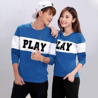 Baju Couple Lengan Panjang / Kaos pasangan PLAY Biru Muda 10866