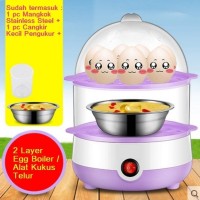 Jual 2 Layer Egg Boiler & Steamer Kukus Telur (Dpt Mangkok Stainless Steel) Murah
