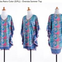 Jual VINY - 42811 - Blue Retro Color (S,M,L) - Oversize Summer Top le020517 Murah