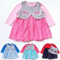 Jual Dress Pesta Brokat Anak Bayi Perempuan Kaos Lengan Panjang Rompi Lep Murah